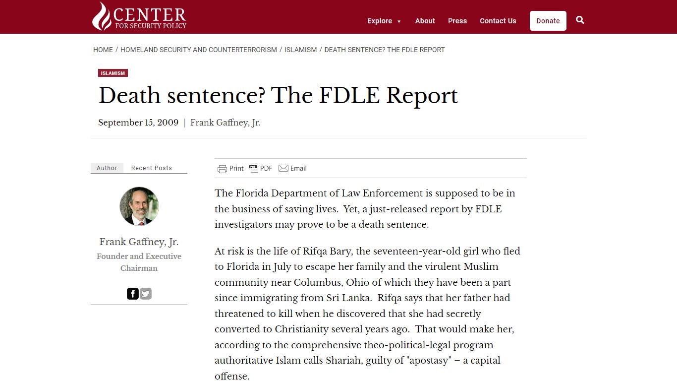 Death sentence? The FDLE Report - Center for Security Policy